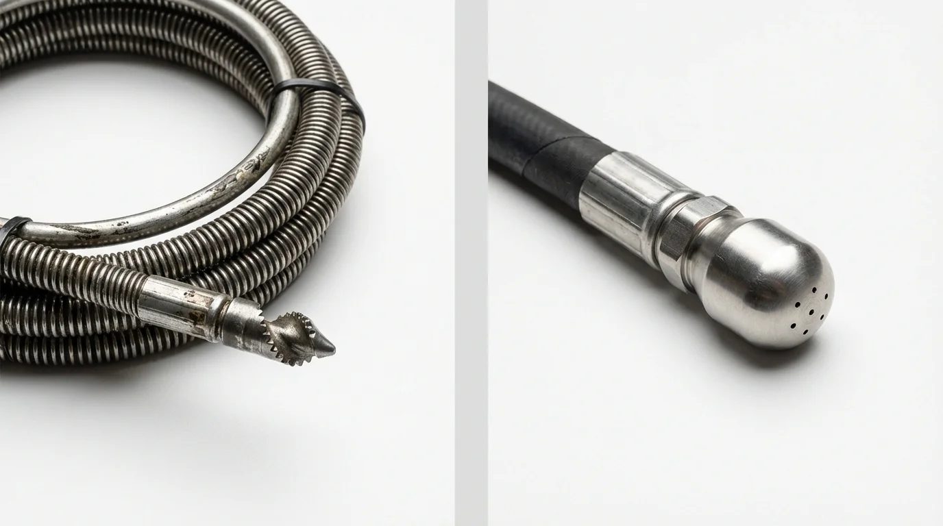 Drain snake cable and hydro jetting nozzle used for drain cleaning in West Blocton, AL