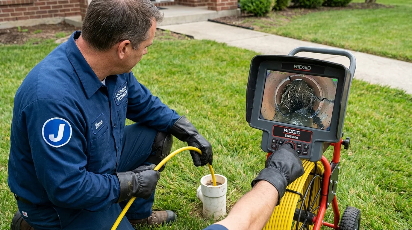 Sewer camera inspection being performed by Johns Plumbing LLC in West Blocton