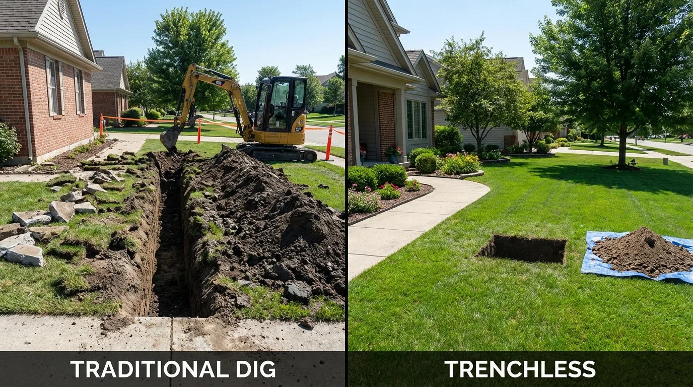 Trenchless sewer repair with minimal yard damage versus traditional excavation in West Blocton, AL